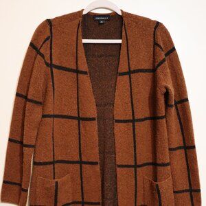 Fortune + Ivy Longline Open Front Windowpane Cardigan Brown Black M